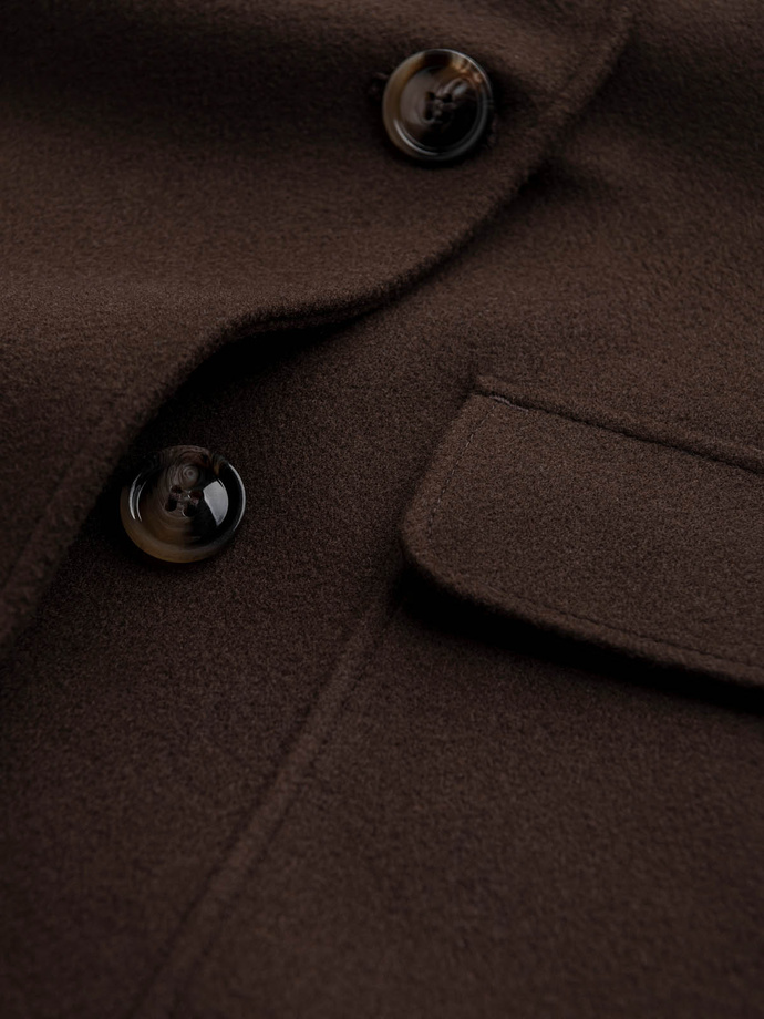 Men's double-breasted coat with decorative buttons - dark brown V3 OM-COWC-0109