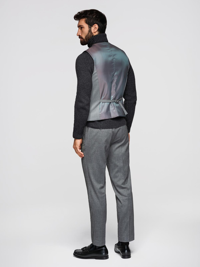 Elegancka męska kamizelka w jodełkę SLIM FIT - szara V1 OM-BLZV-0143