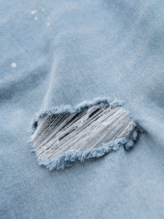 Men's short denim shorts with rubbing and rolled up leg - light blue V1 OM-SRDS-0186