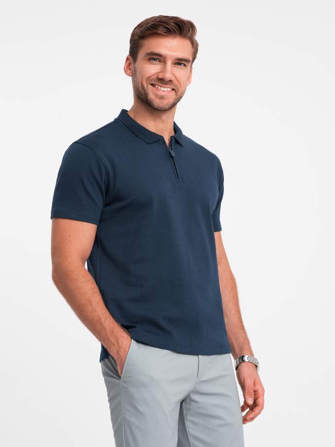 Men's polo shirt with zippered collar - navy blue V7 OM-POSS-0132