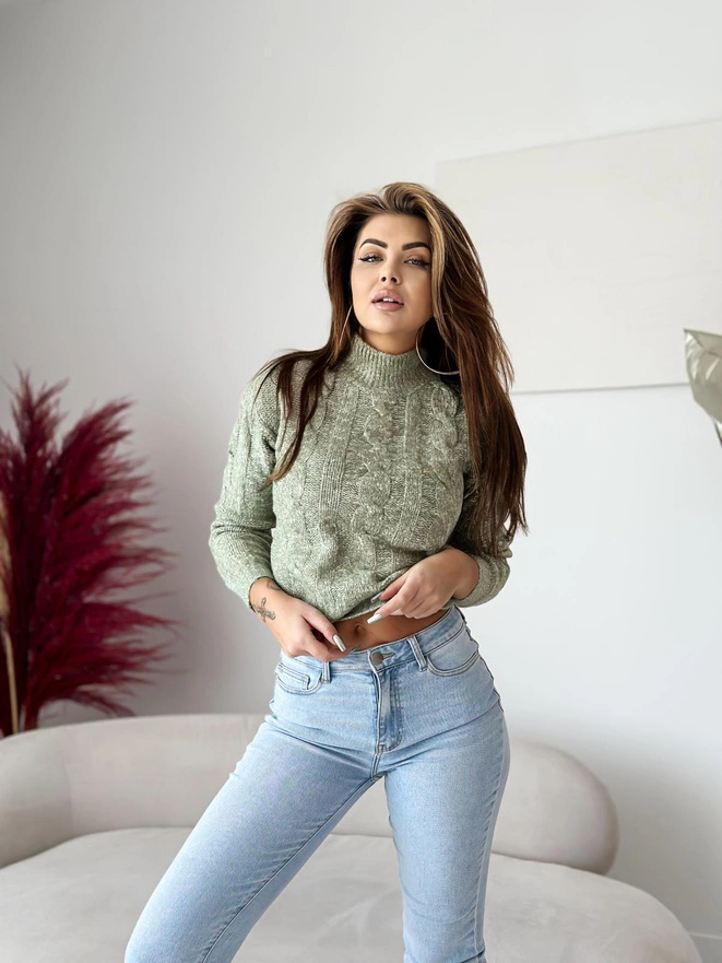 Sweter damski ELR023 - oliwkowy