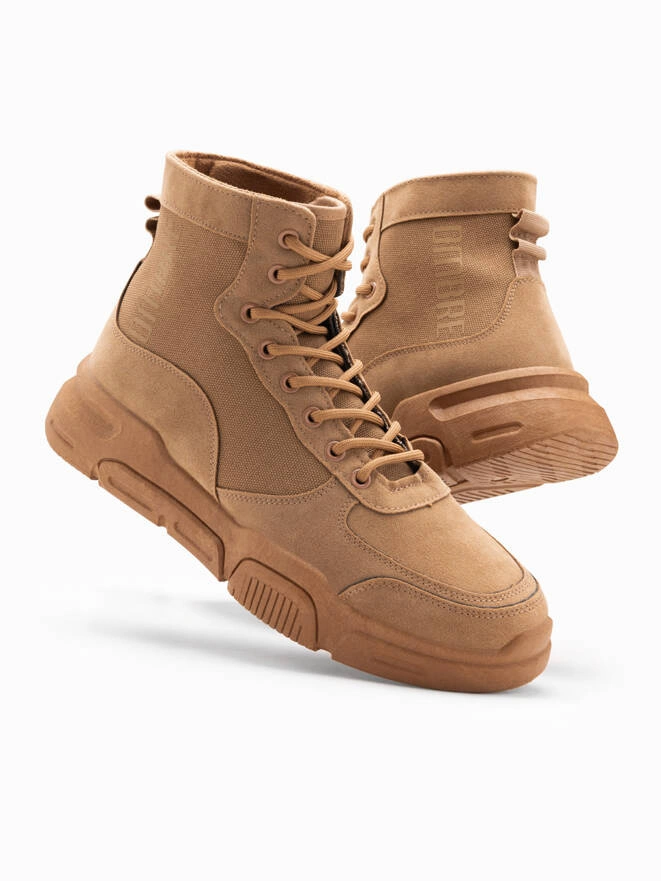 Men's ankle sneaker boots with sculpted sole - sand V3 OM-FOBO-0122
