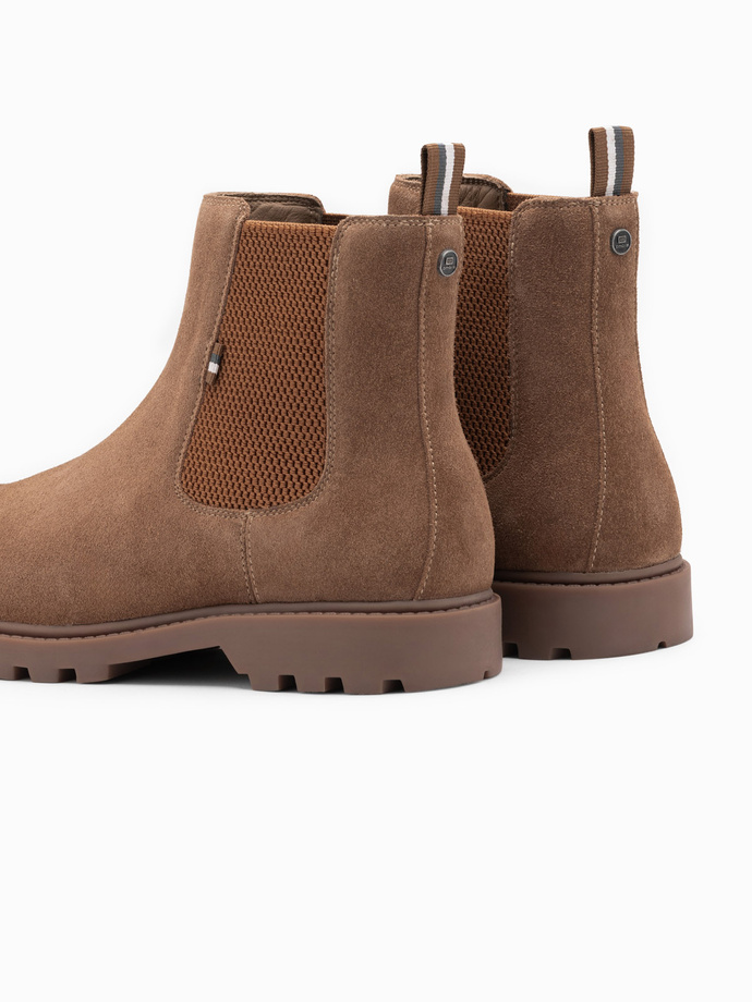 Wsuwane zamszowe męskie buty z wysoką cholewką – jasnobrązowe V4 OM-FOBO-0173