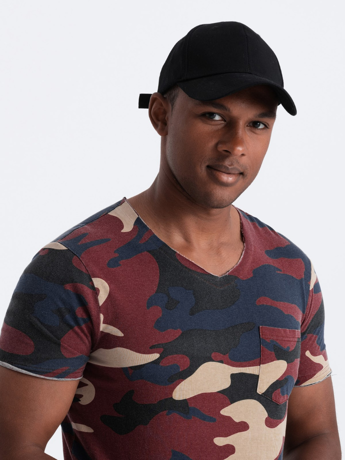 T-shirt męski bawełniany V-NECK - niebieski-camo V3 S1616