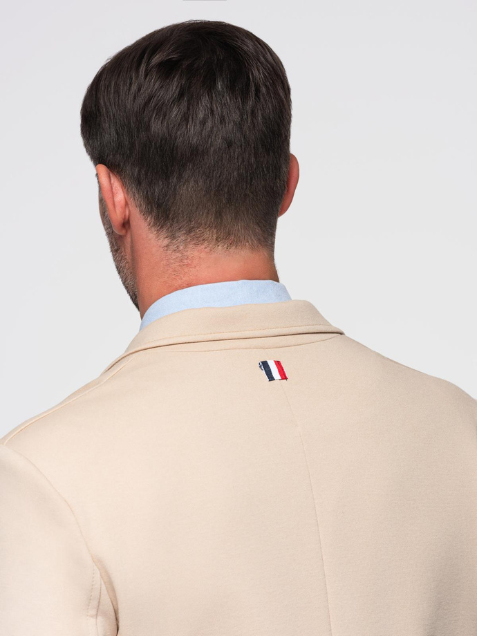Men's SLIM knit jacket with subtle texture - beige V5 OM-BLZB-0101