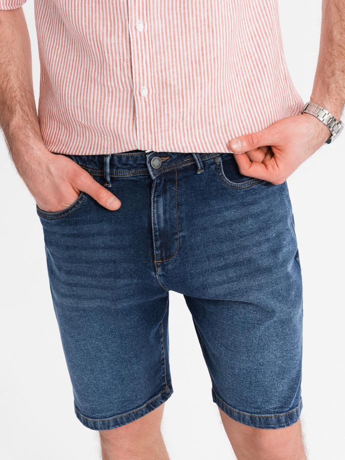 Męskie denimowe szorty o klasycznym kroju – ciemnoniebieskie V3 OM-SRDS-0171