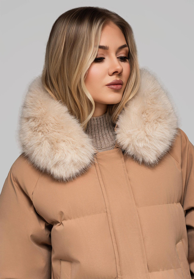 Women's long jacket with fur OW-JALJ-0107 v1 - brown