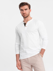 Men's longsleeve with buttons at the neckline - white V10 OM-LSCL-0107