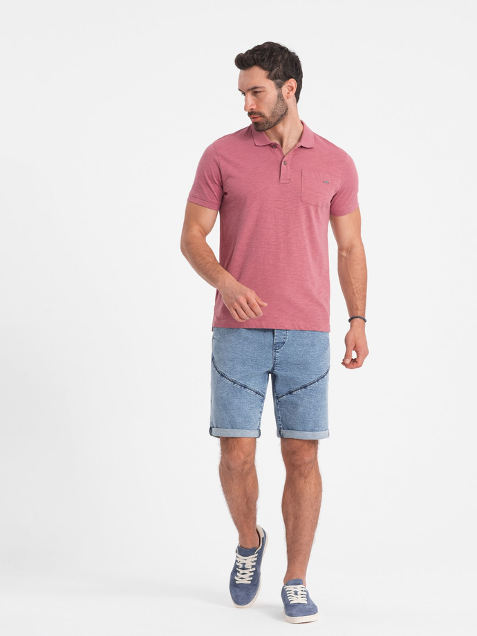 Turn-up denim men's short shorts with stitching - light blue V1 OM-SRDS-0101