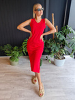 DLR108 midi v-neck dress with slits - red