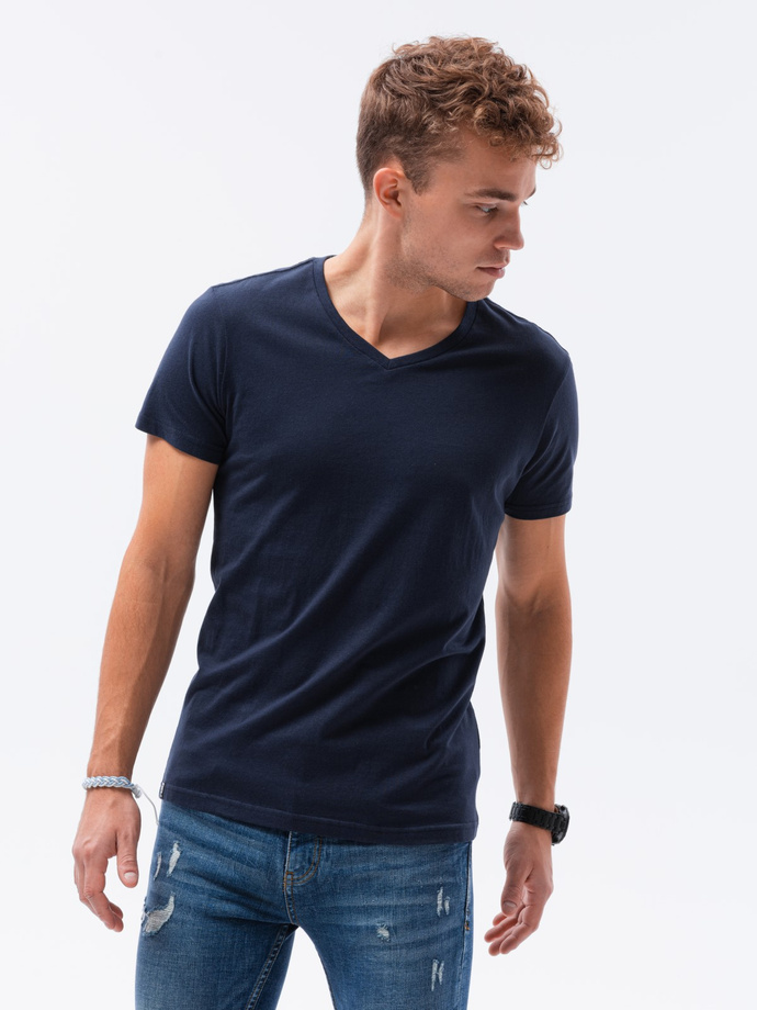 Men's classic BASIC v-neck T-shirt - dark blue V2 S1369