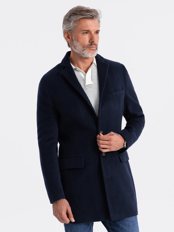 Men's classic single-breasted coat - navy blue V1 C432