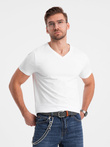 Men's V-NECK T-shirt with elastane - white V1 OM-TSCT-0106