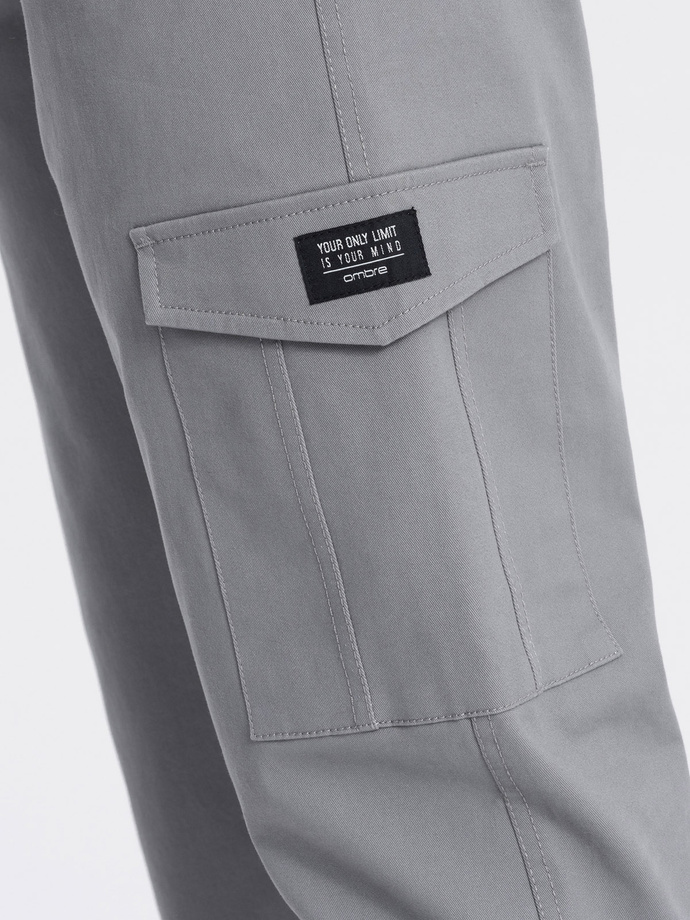 Men's pants with cargo pockets and leg hem - grey V4 OM-PACG-0189