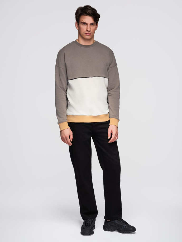 Men's OVERSIZE sweatshirt with contrasting color combination - khaki V7 OM-SSNZ-0130