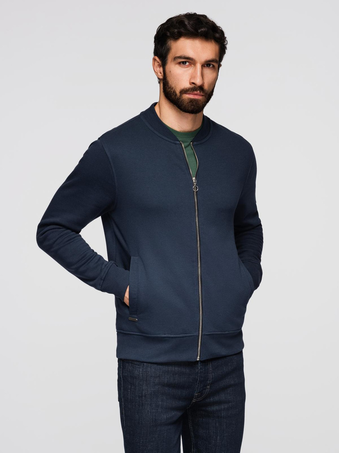 Rozpinana bawełniana bluza męska dresowa bomberka – granatowa V4 OM-SSZP-0215