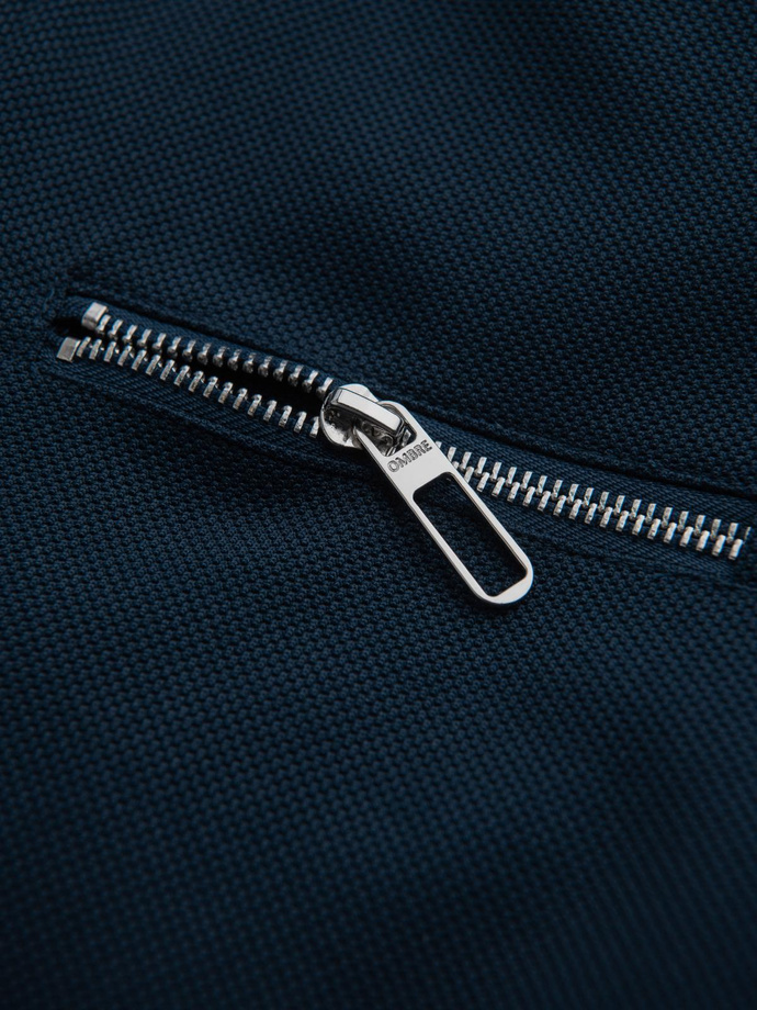 Męska kurtka typu biker ze stójką i kieszeniami – granatowa V1 OM-JALP-0157