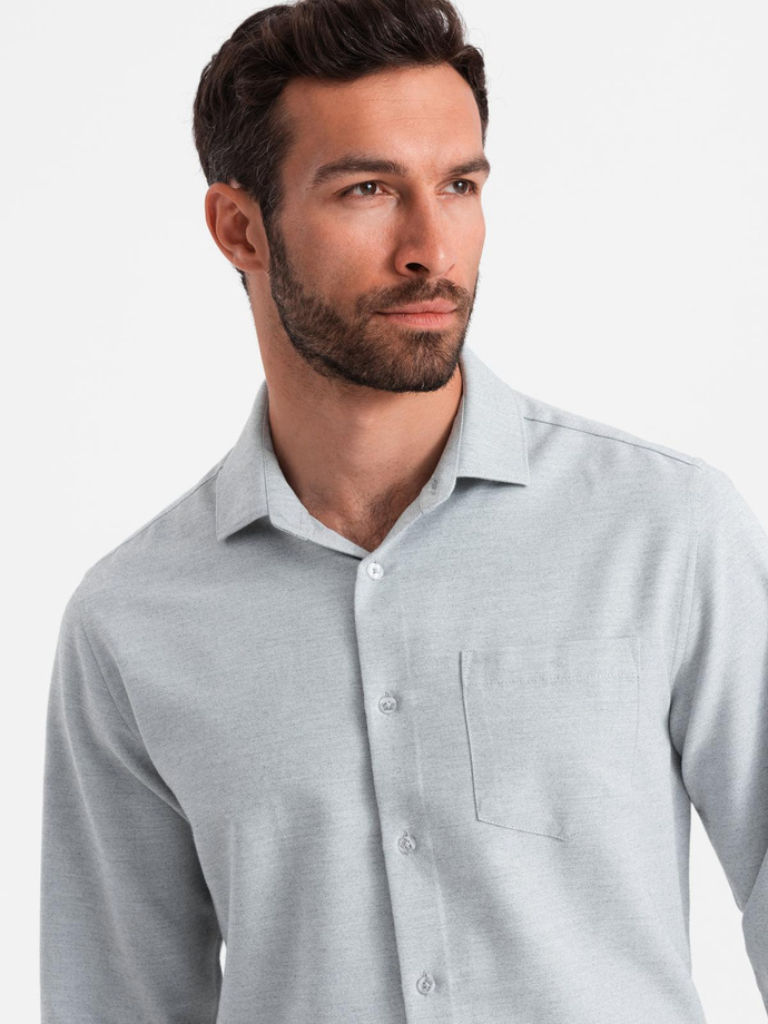 Men's shirt with pocket REGULAR FIT - light grey melange V2 OM-SHCS-0148