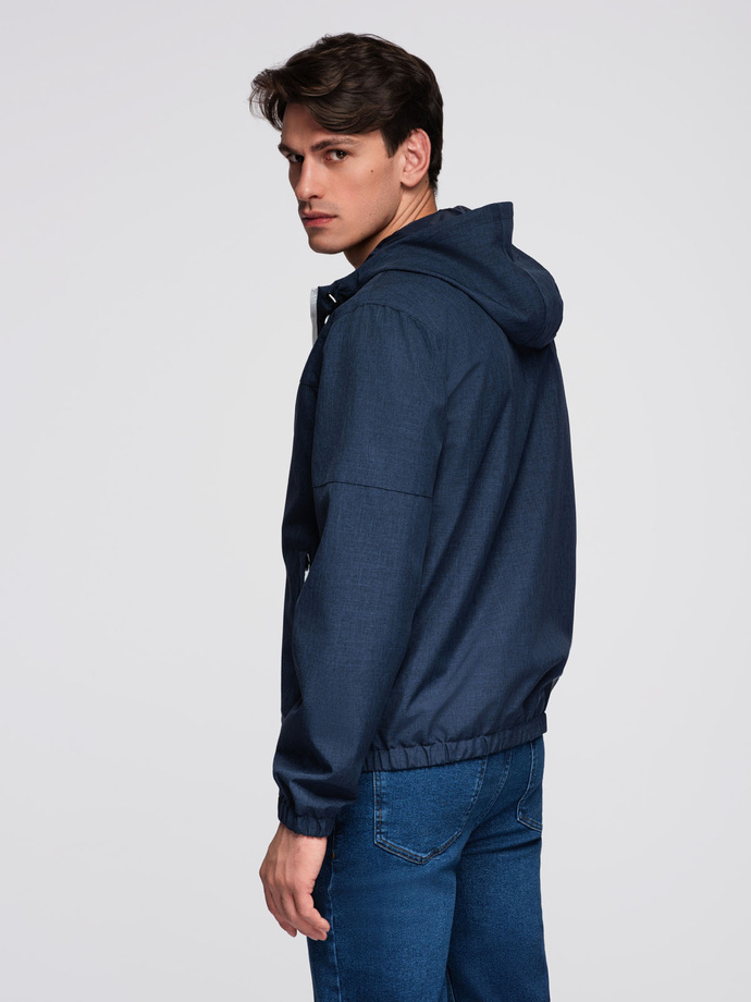 Lekka sportowa kurtka męska z polarową podszewką – granatowa V2 OM-JANP-0136