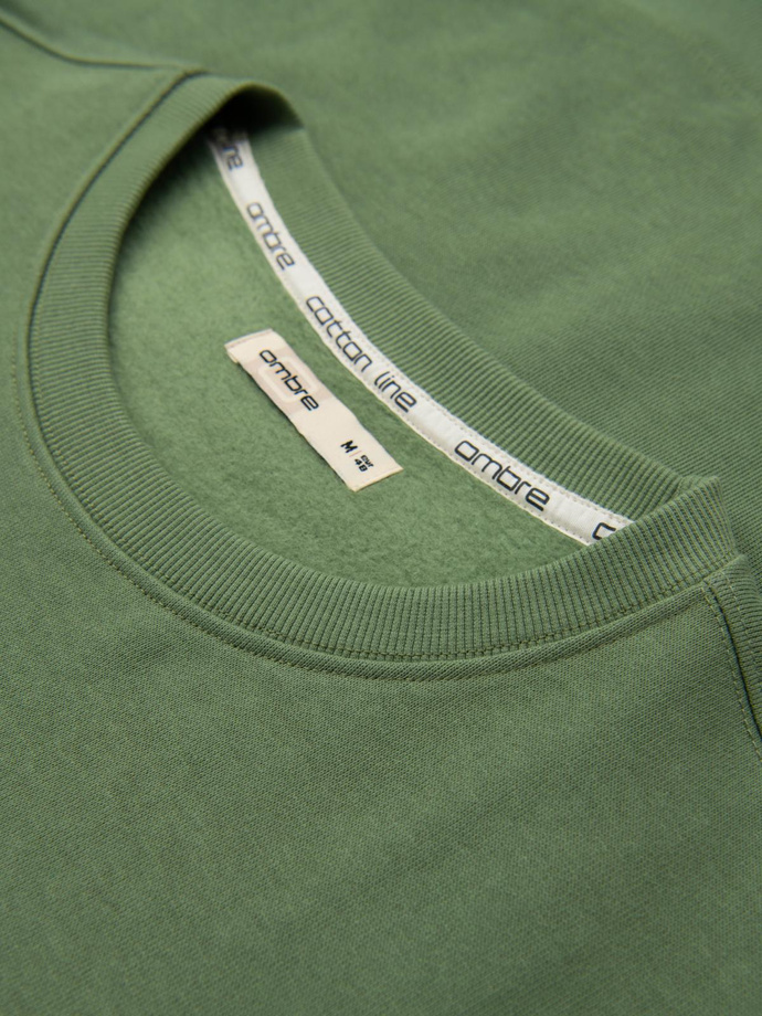 Men's BASIC sweatshirt with round neckline - green V3 OM-SSBN-0175