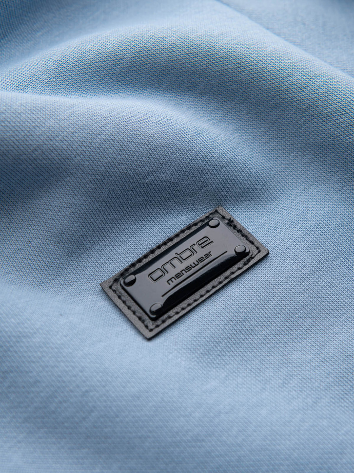 Men's non-stretch sweatshirt with metal pin - blue V3 OM-SSNZ-0136