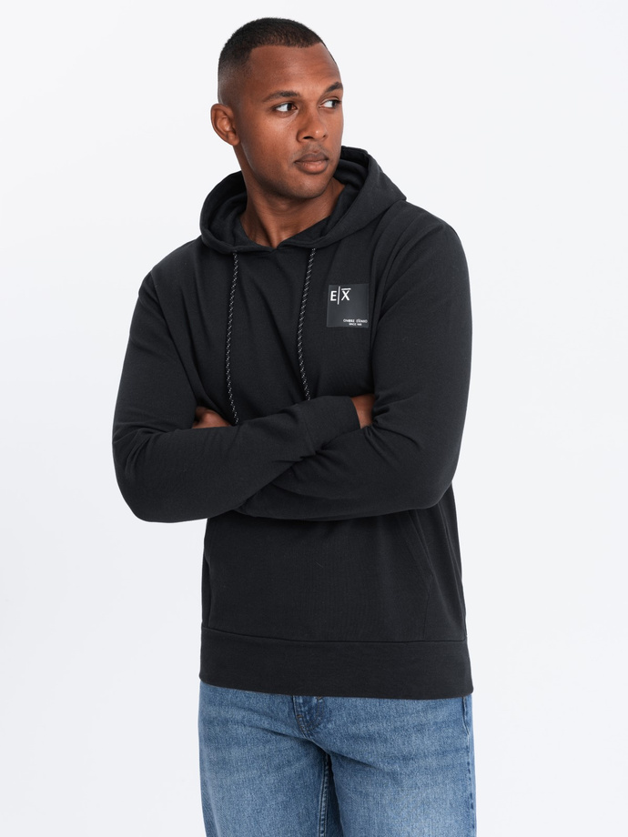Men's hooded kangaroo sweatshirt with logo - black V1 OM-SSNZ-0162