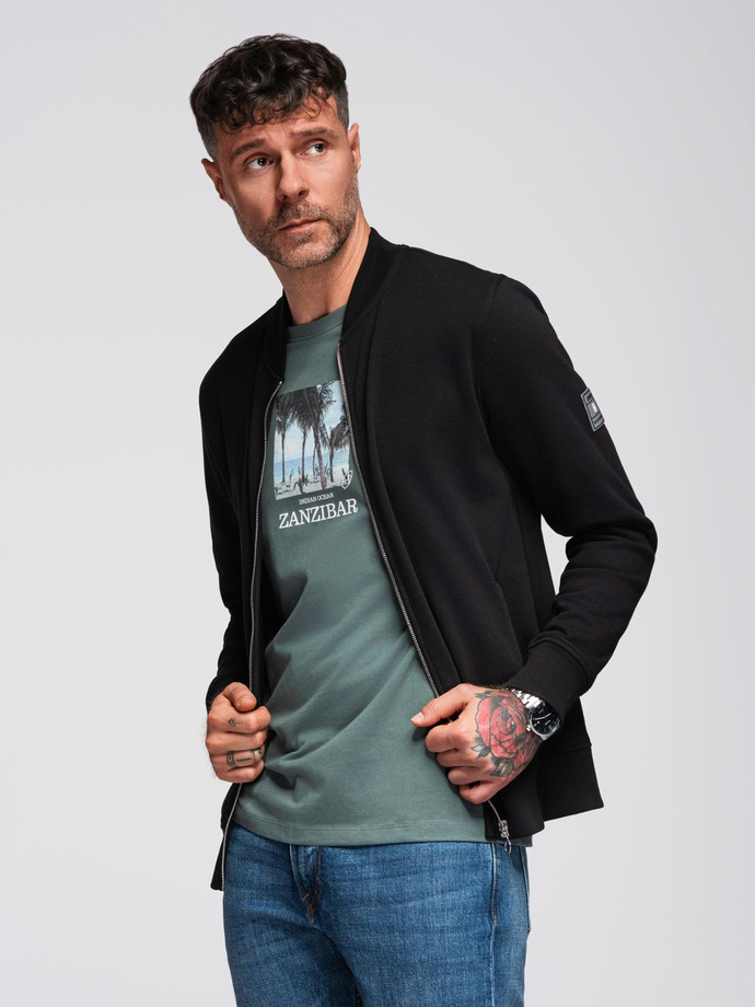 Cotton unbuttoned men's sweatshirt bomber - black V5 OM-SSZP-0215