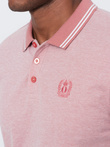 Men's melange polo shirt with contrasting collar - pink V2 S1618
