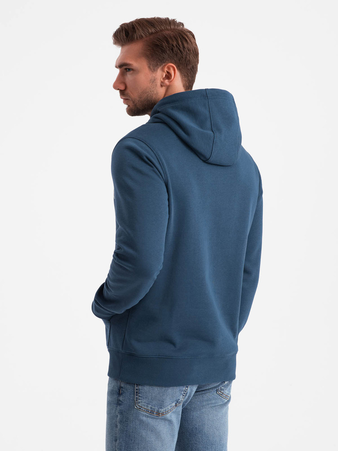 Men's kangaroo hoodie with college style print - navy blue V2 OM-SSPS-0143