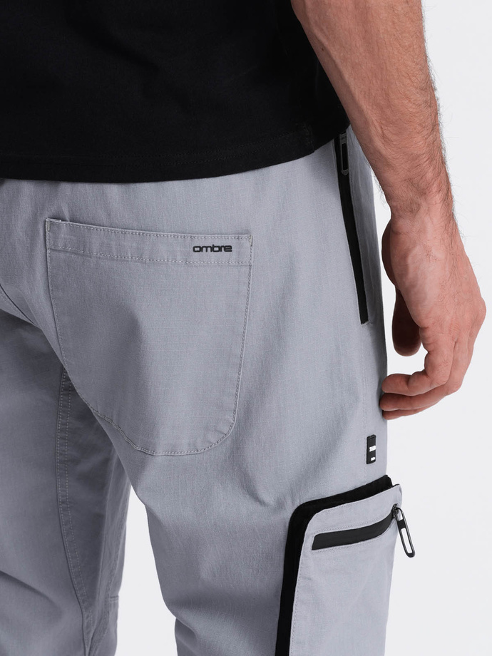 Men's JOGGER pants with stand-off and zippered cargo pockets - light grey V8 OM-PAJO-0135