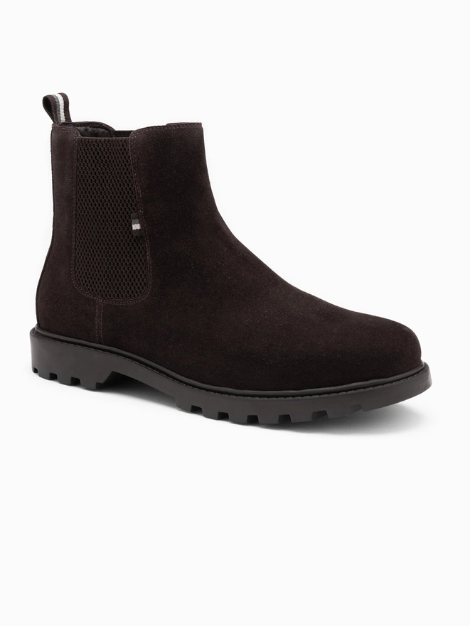 Men's suede slip-on shoes with high upper - dark brown V2 OM-FOBO-0173