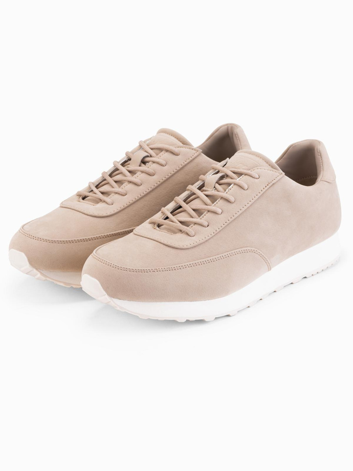 Sportowe męskie buty sneakersy z ekoskóry o zamszowym wykończeniu – piaskowe V4 OM-FOCS-0161