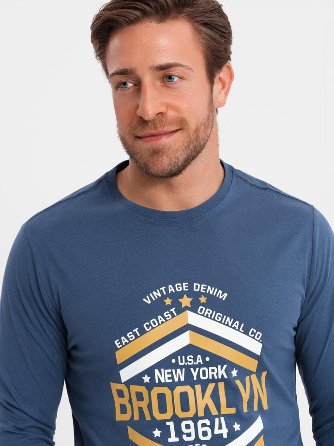 Men's collegiate style printed longsleeve - blue V2 OM-LSPT-0117