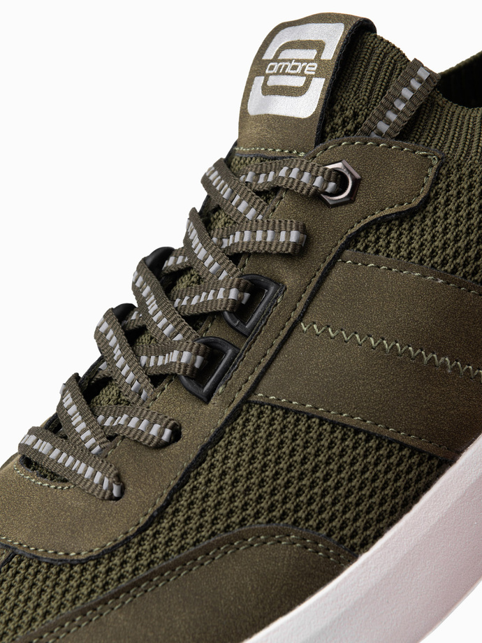 Men's structured fabric slip-on sneakers - olive V2 OM-FOSL-0154