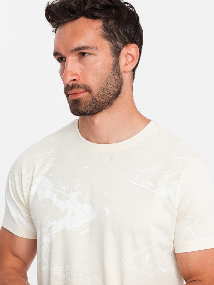 Men's cotton t-shirt with patterns - cream V7 OM-TSFP-0184