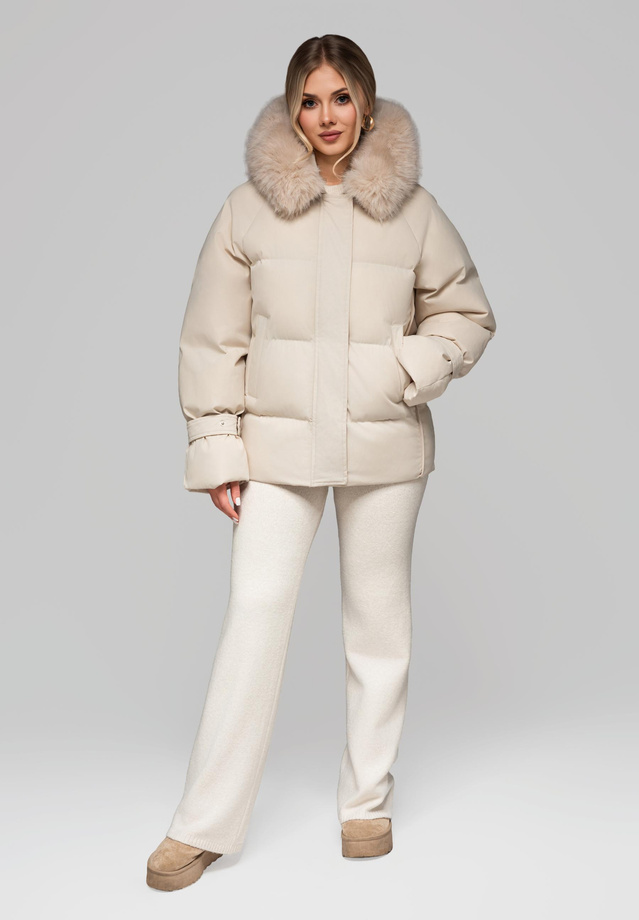 Women's insulated jacket with fur OW-JAHP-0105 v2 - beige