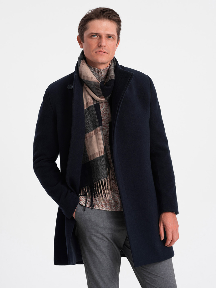 Men's coat with asymmetrical fastening - navy blue V3 OM-COWC-0102