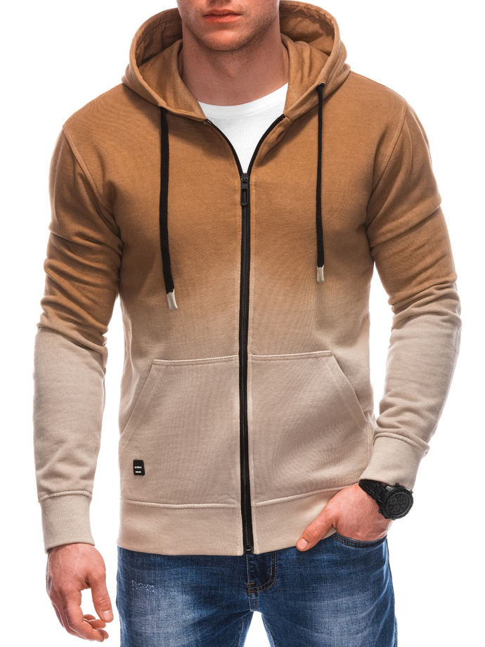 Men's unbuttoned hooded sweatshirt OM-SSWS-0127 - light brown V6