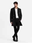 Men's double-breasted coat with decorative buttons - black V2 OM-COWC-0109