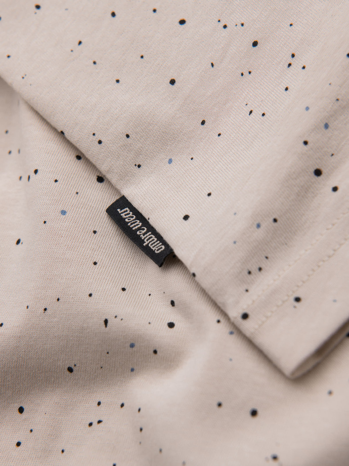 Męski bawełniany t-shirt z nadrukiem i okrągłym dekoltem – beżowy V2 OM-TSFP-0186