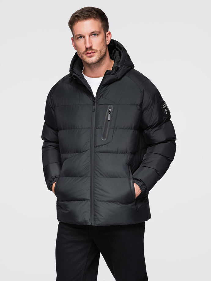 Men's quilted insulated jacket with raglan sleeves - black V4 OM-JAHP-0302