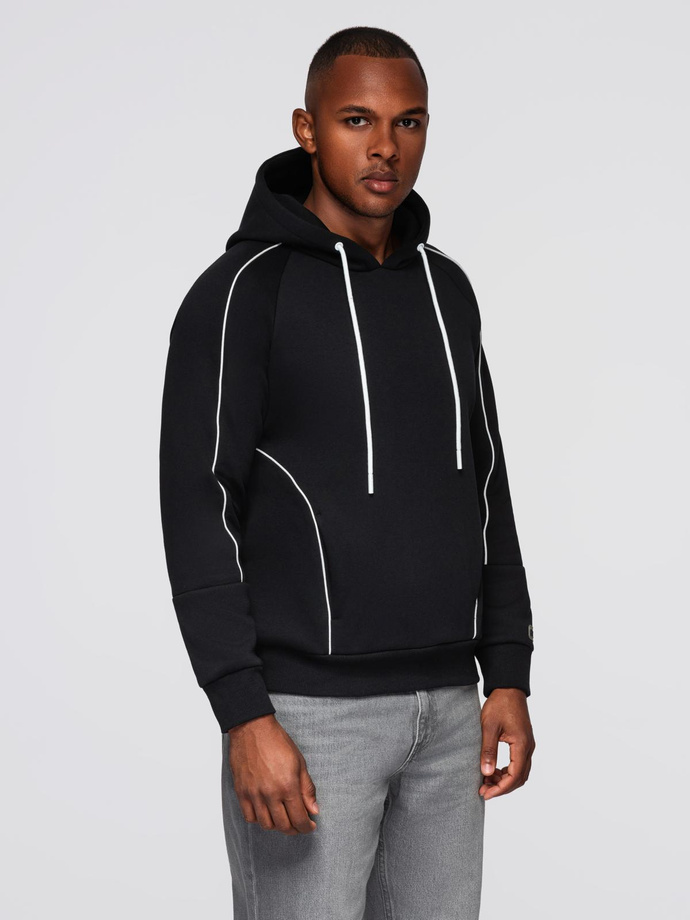 Men's sweatshirt with contrast stitching and hood - black V1 OM-SSNZ-0250