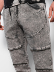 Men's marbled JOGGERS pants with decorative stitching - gray V4 OM-PADJ-0111