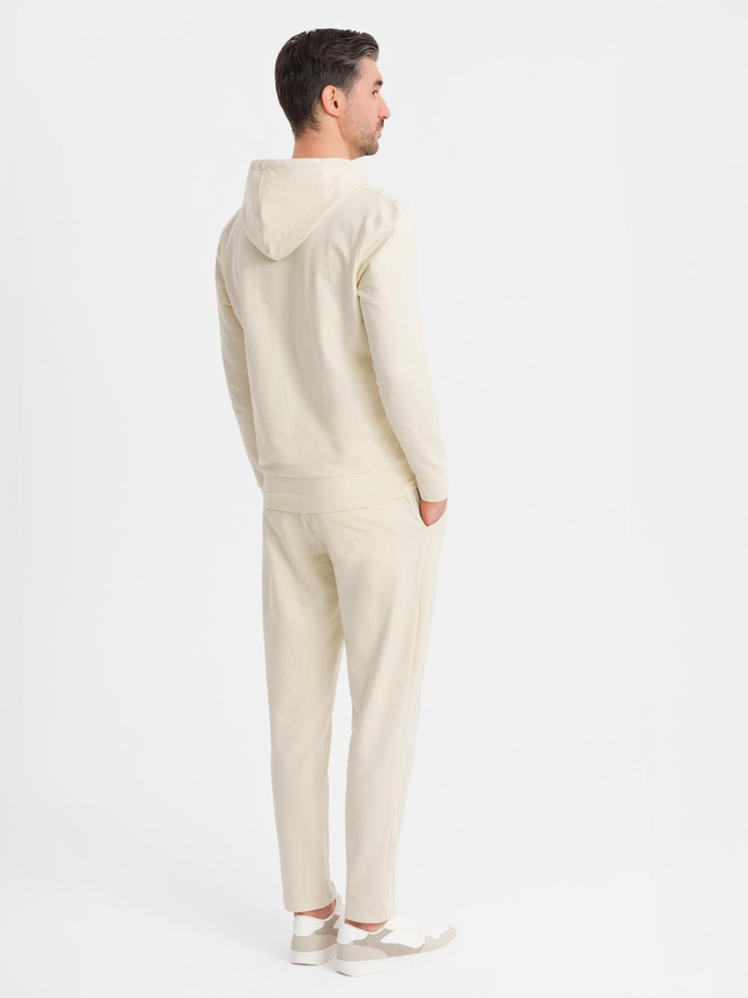 Męski komplet dresowy bluza z kapturem + spodnie dresowe - kremowy V2 Z107