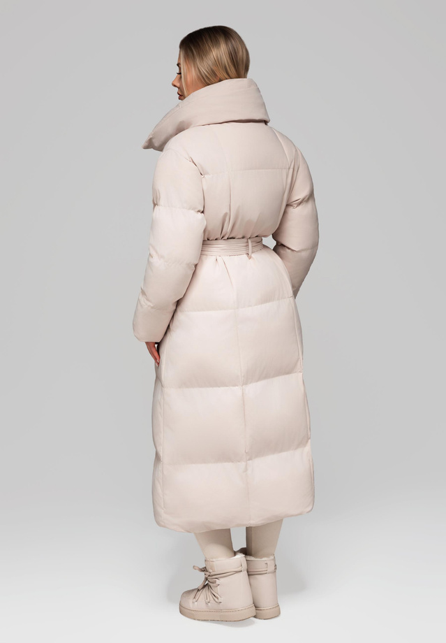 Women's quilted long jacket with belt OW-JALJ-0104 v2 - beige