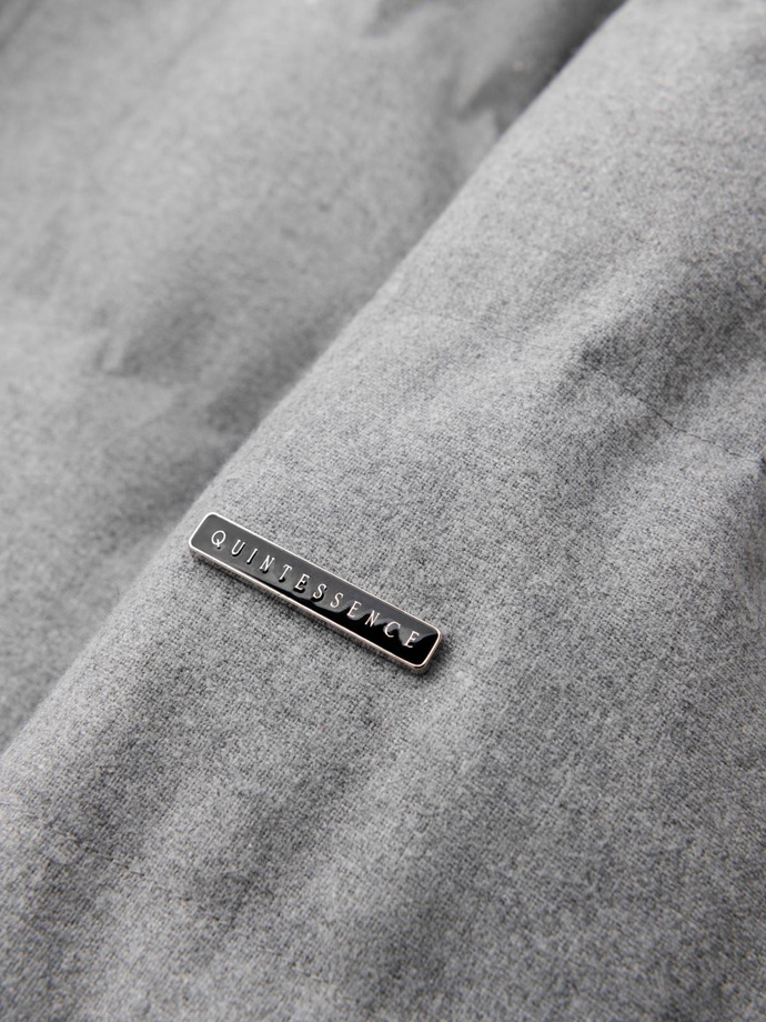 Męska casualowa kurtka puffer z wełną – jasnoszary melanż V3 OM-JAHP-0203