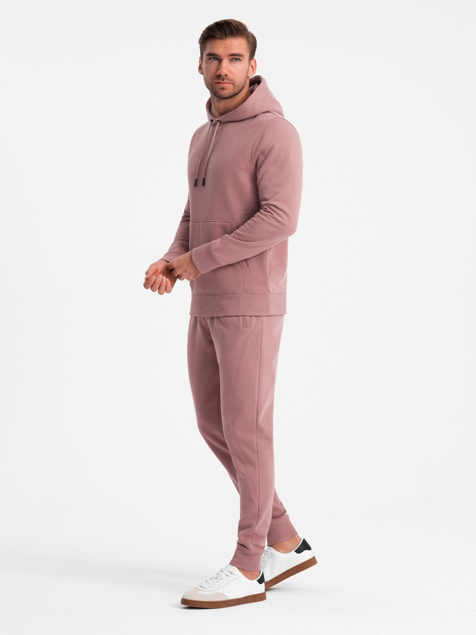 BASIC men's tracksuit set kangaroo sweatshirt + joggers - dark pink V4