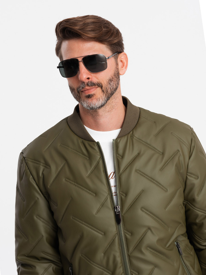 Men's embossed bomber jacket - olive V2 OM-JALP-0196