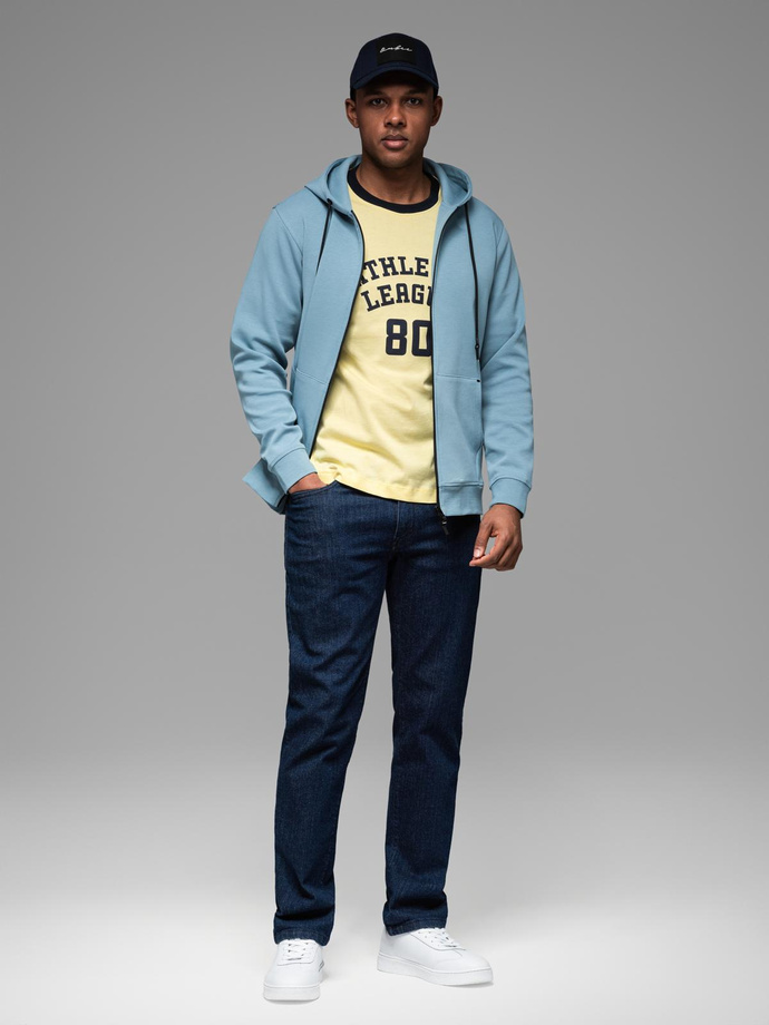 Rozpinana dresowa bluza hoodie w stylu streetwearowym – jasnoniebieska V4 OM-SSZP-0213
