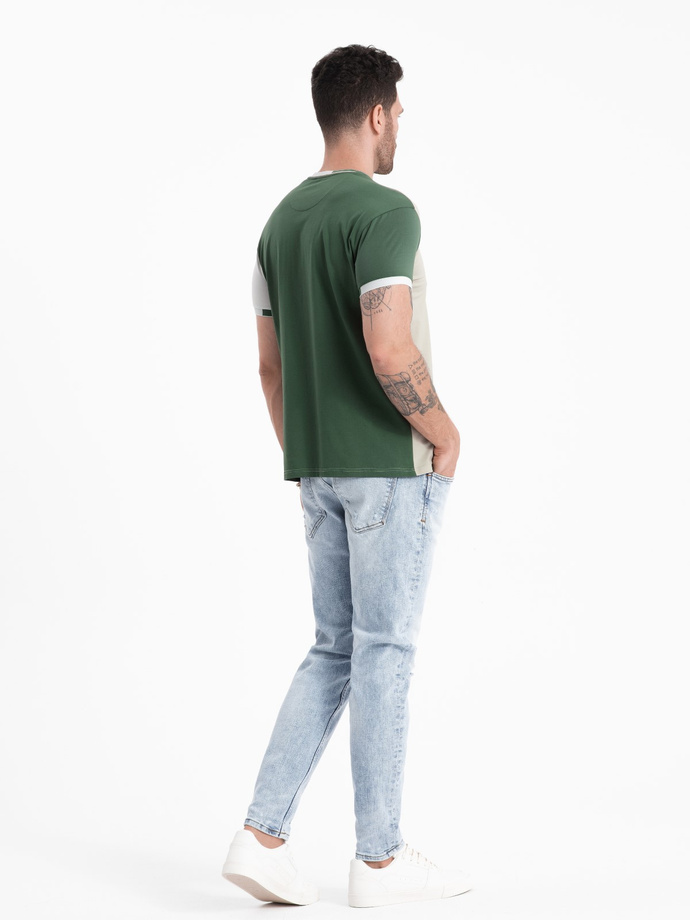 Men's t-shirt with elastane with colored sleeves - green V5 OM-TSCT-0176